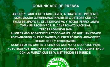 Otro que no va el 2019 Ferro Lampa entra en receso